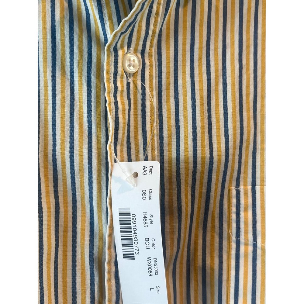 J.Crew Mens Secret Wash Shirt L Striped Yellow/Blue Stretch Long Sleeve Button-U